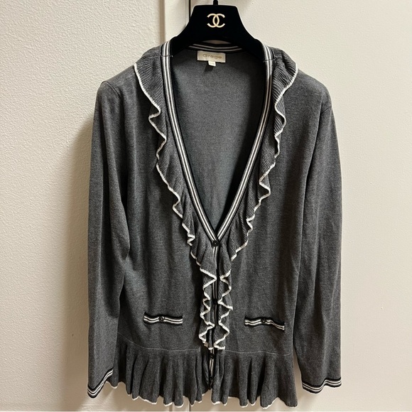Grege Paris Ruffled Hem Long Sleeve Knit Cardigan V Neck Sweater Evening PartyXL - Picture 5 of 15